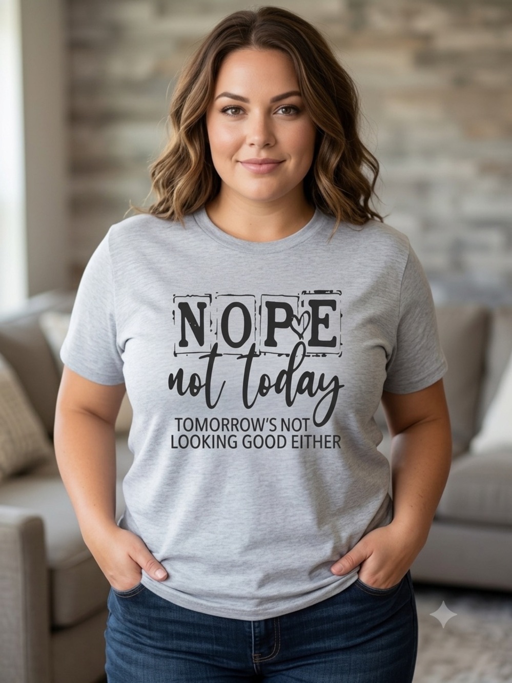 Hand crafted “Nope Not Today” Graphic Tee - Light Gray